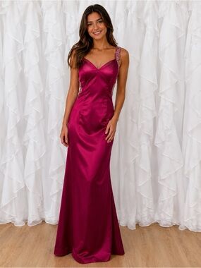 Juniors size S pink formal gown with rhinestone straps by Sean collections